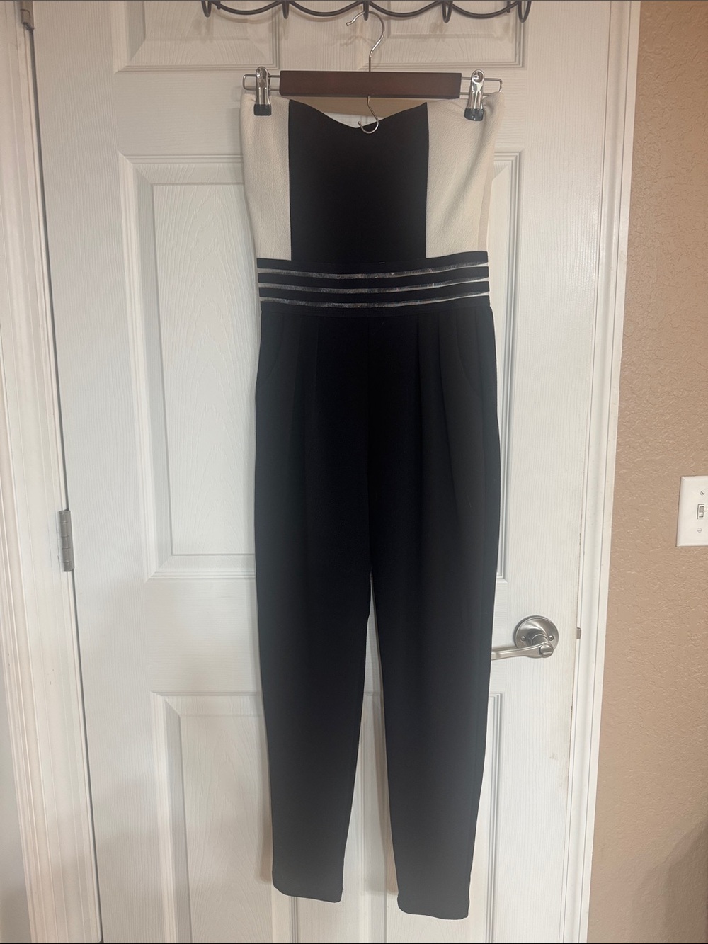 UK2LA Black and White Strapless Colorblock Waist-Band Jumpsuit
